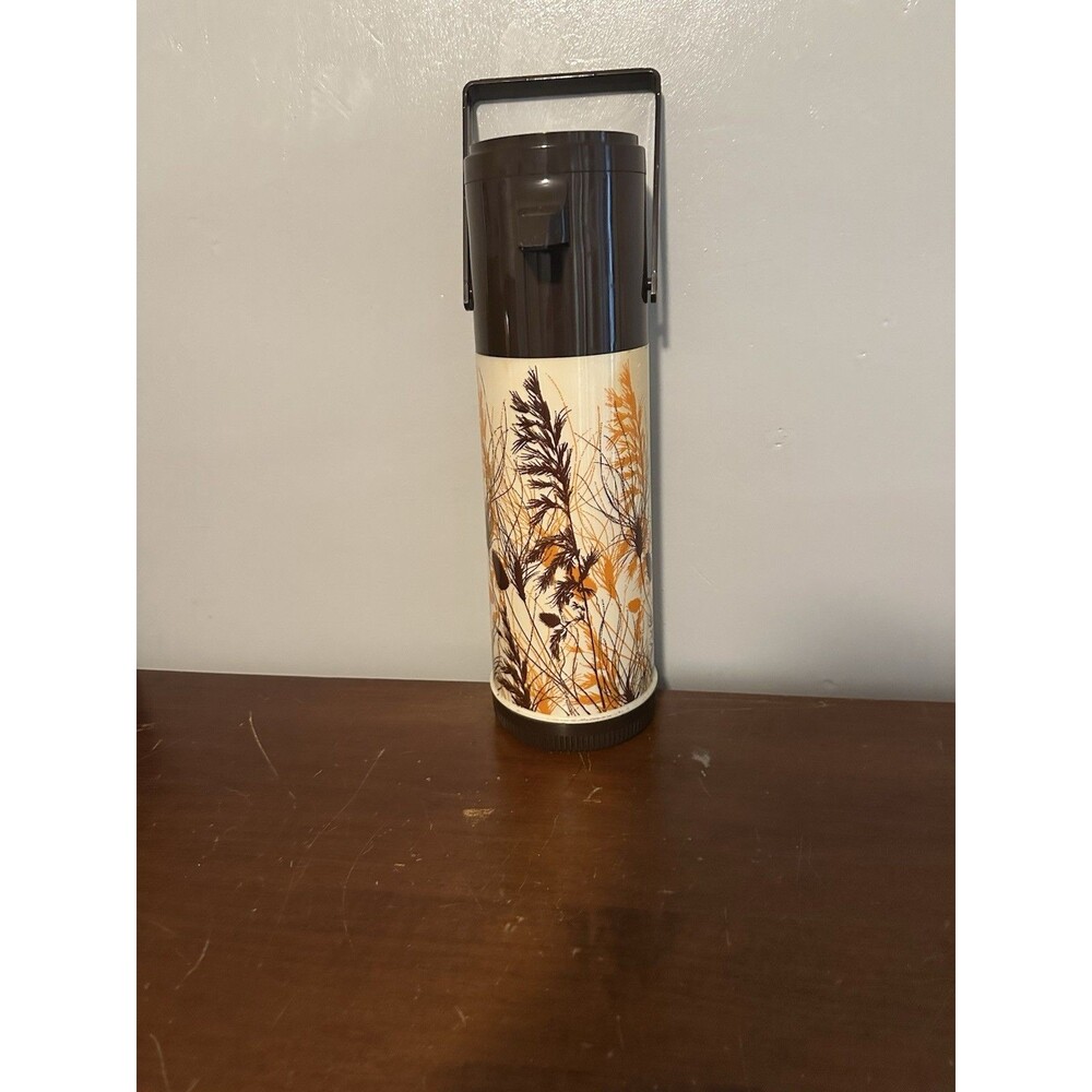Vintage Aladin Pump-A-Drink Thermos Autumn Wheat Pattern No Box  1960s-1970s